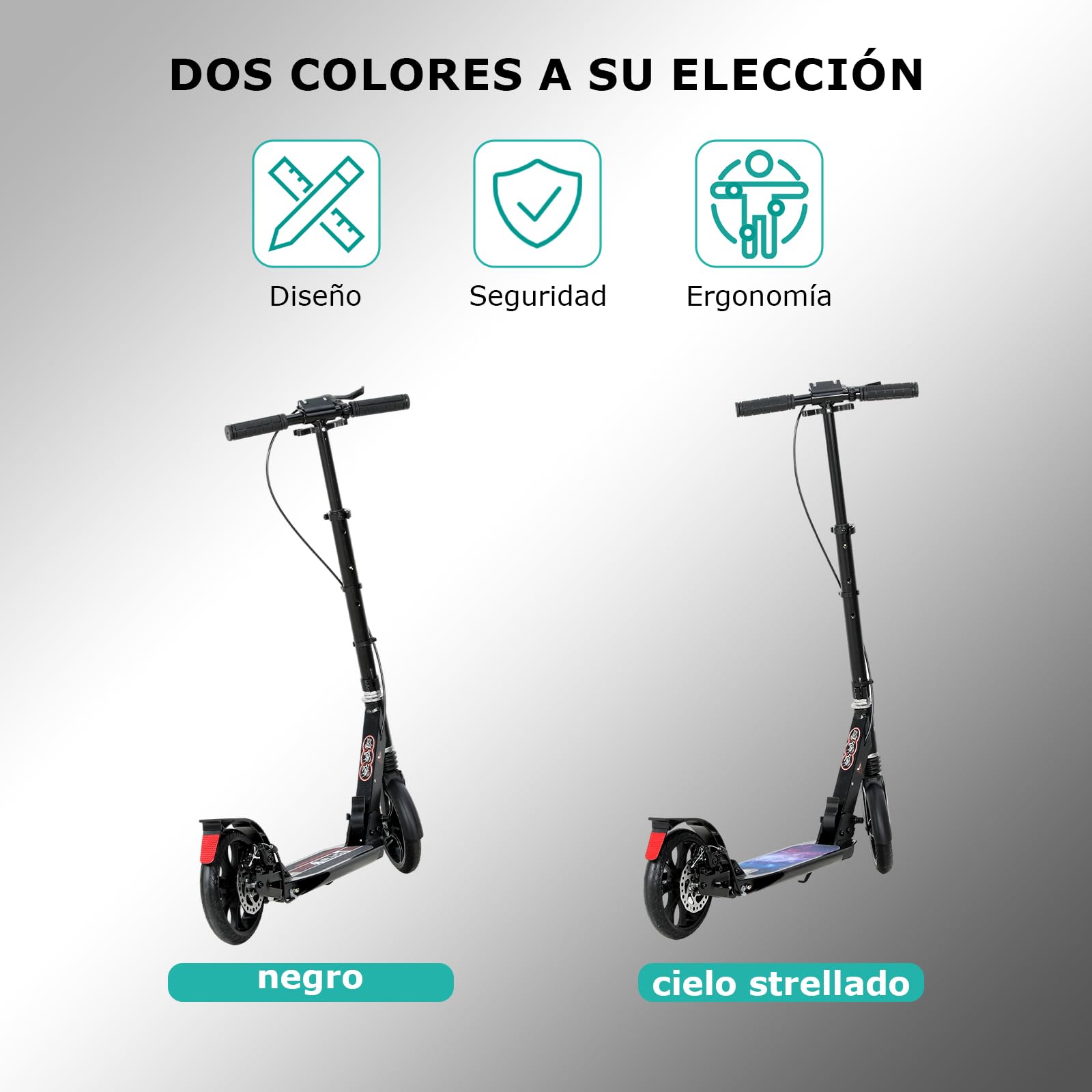 ISE Patinete Scooter Plegable Adulto Niño Manillar Ajustable 93-107cm Ruedas 200mm Freno de Mano Máx 100kg