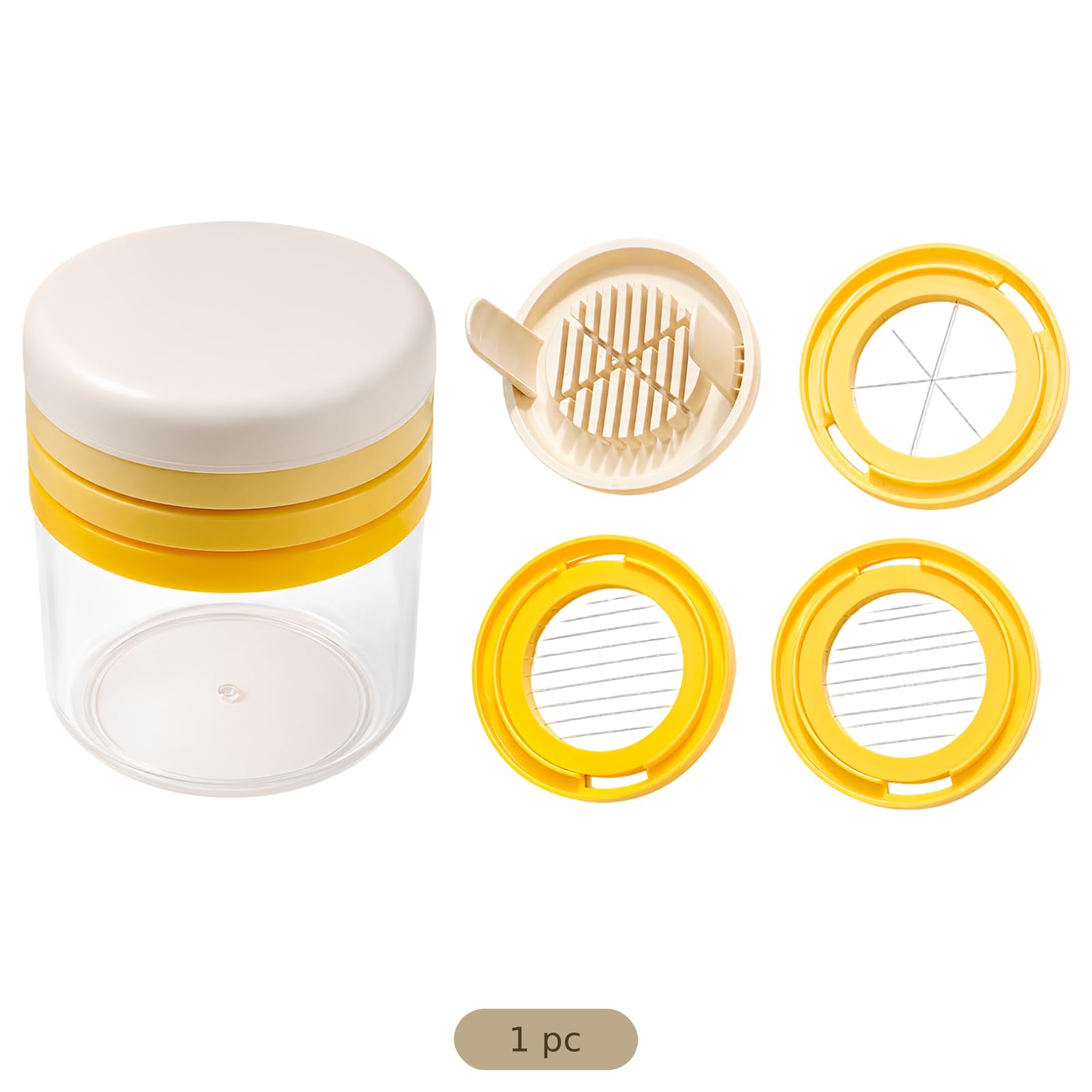 Eierschneider-Becher, 2 in 1 für hart gekochte Eier, mit Edelstahl-Drähten, Multischneider und Schäler für dünne, dicke und Keilscheiben, Küchenhilfe für Obstsalat und Meal Prep