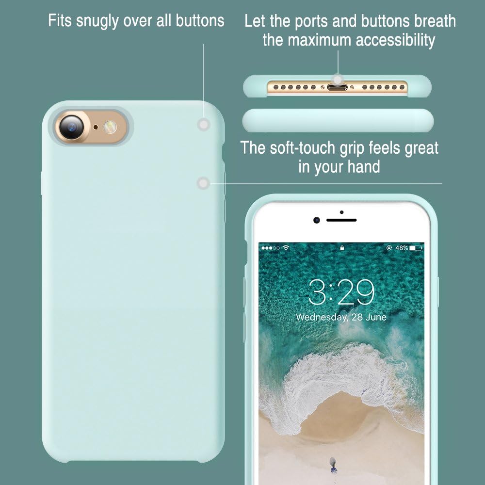 TORRAS Designed for iPhone SE Case 2nd/ iPhone 7 Case/iPhone 8, Liquid Silicone Gel Rubber Case Soft Microfiber Compatible with iPhone 8/ iPhone 7/ iPhone SE 2nd Generation, Mint