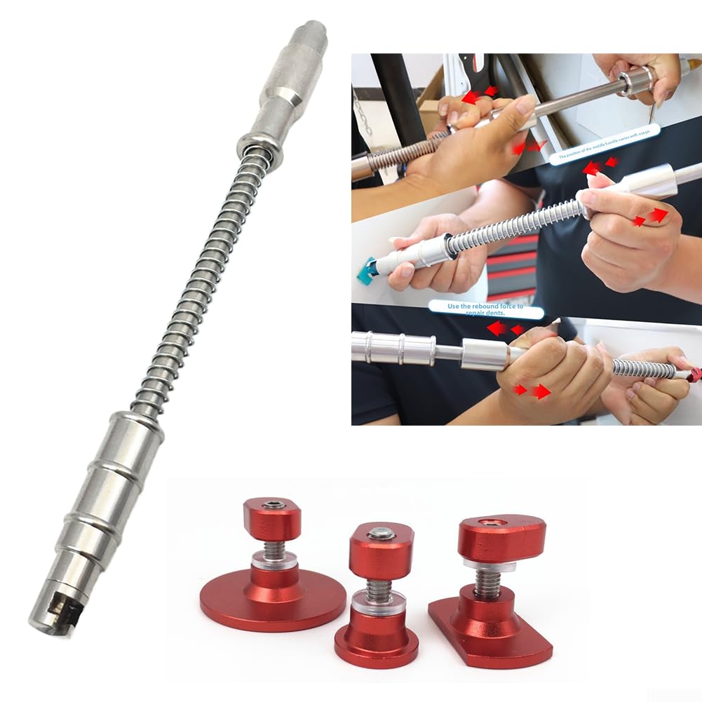 Kit estrattore per ammaccature a molla, 1 kg, per riparazione carrozzeria, senza vernice, con linguette di bloccaggio per ammaccature delle porte, danni da grandine, carrozzeria auto, rosso