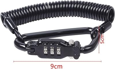 Motorcycle Helmet Lock & Cable Sleek Black Tough Combination PIN Locking Carabiner Device Secure Motorbike Bicycle Scooter Crash Hat Jacket Bike Cabinets Luggage Universal Password Lock Cable Assembly - View #6