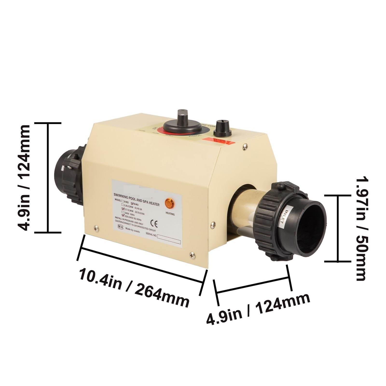 Riscaldatore per Piscina 2KW Mini Scaldabagno Elettrico Termostato Riscaldatore for Piscina Vasca da Bagno Spa for Massaggio Idromassaggio e Riscaldamento Pompa di Calore per Piscina(50mm)