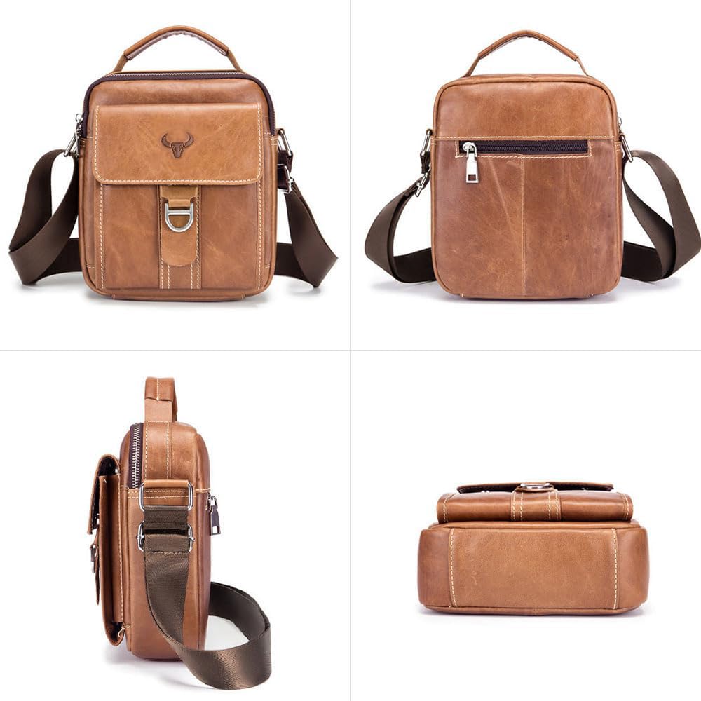 VINBAGGE Petit Sac à bandouliere en Cuir Véritable Sacoche Bandouliere Homme Cartable Sac de Messager Pochette Porte-Documents Sac porté épaule Business