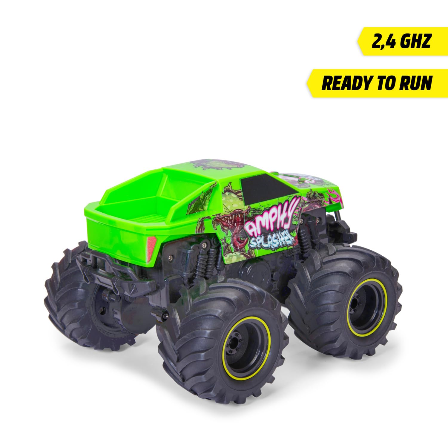 Dickie Toys – RC Amphy Splasher 18 cm, ferngesteuertes Amphibien Fahrzeug für Kinder ab 6 Jahren, 4x4 Antrieb, 360° Drehung, schwimmt im Wasser, mit Controller Akku USB Kabel, grün