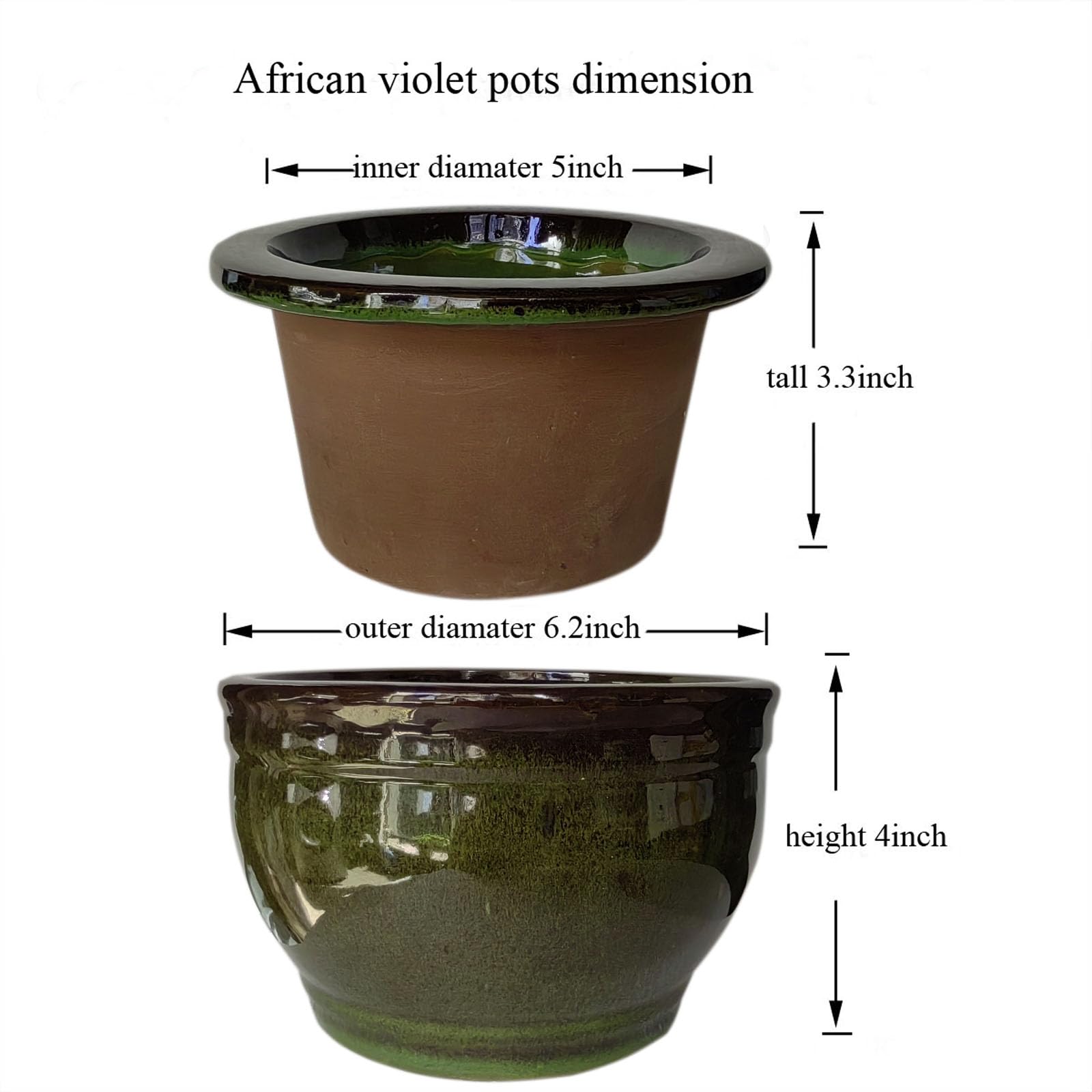 Dphagesy African Violet Pots Self Watering Round Ceramic Violet Pot (Olive drab, 6 inch)