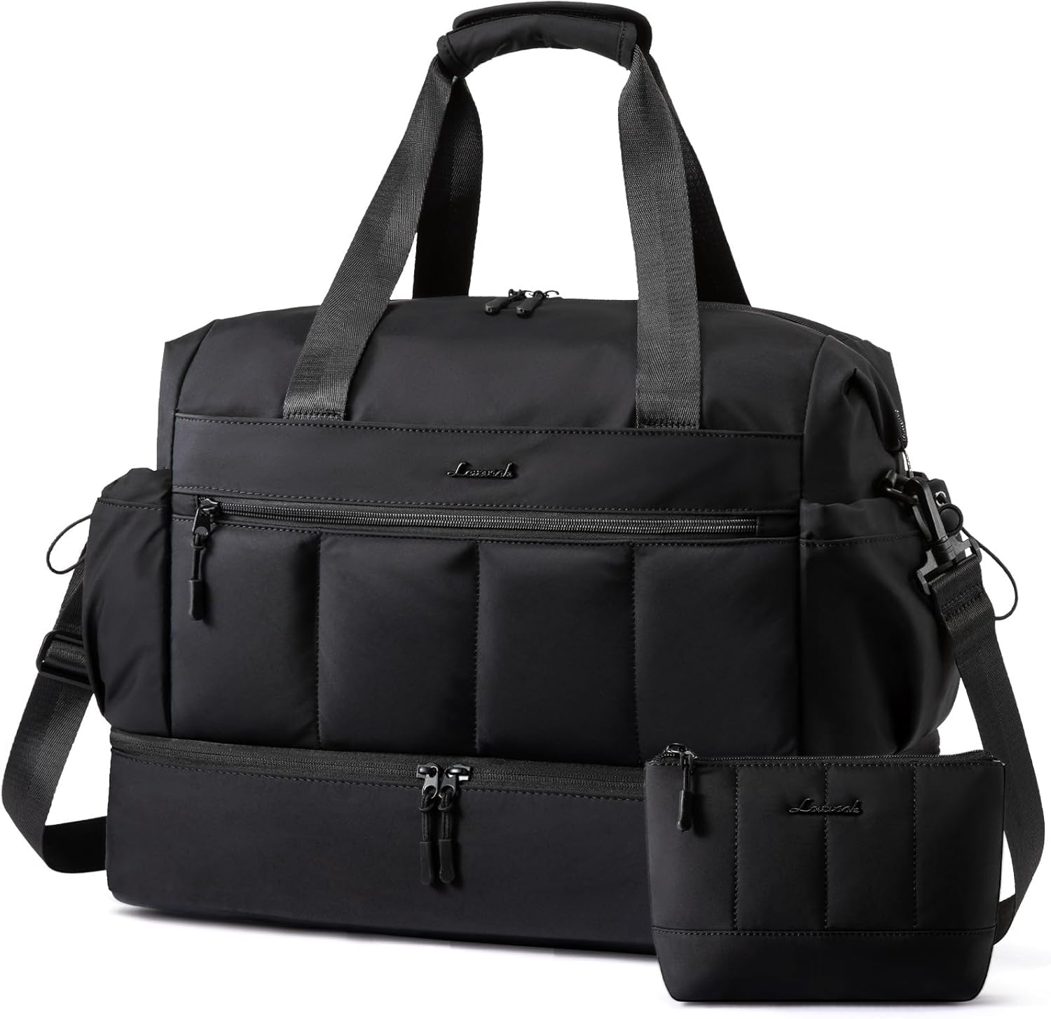 LOVEVOOK Reisetasche Damen, Leicht Weekender Handgepäck Tasche, Travel Duffle Bag für Flugzeug Reise, Wasserdicht Kliniktasche Geburt Krankenhaustasche Sporttasche mit Schuhfach für Gym, Schwarz