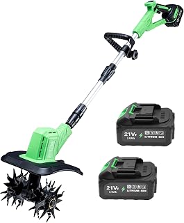 Cordless Tiller Cultivator, 360RPM Battery Powered Garden Cultivator, with 2 * 3.0Ah Batteries & Charger, 9In Tilling Width & 6In Depth Tiller for Gardening
