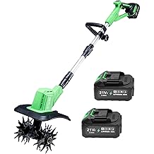 Cordless Tiller Cultivator, 360RPM Battery Powered Garden Cultivator, with 2 * 3.0Ah Batteries & Charger, 9In Tilling Width & 6In Depth Tiller for Gardening