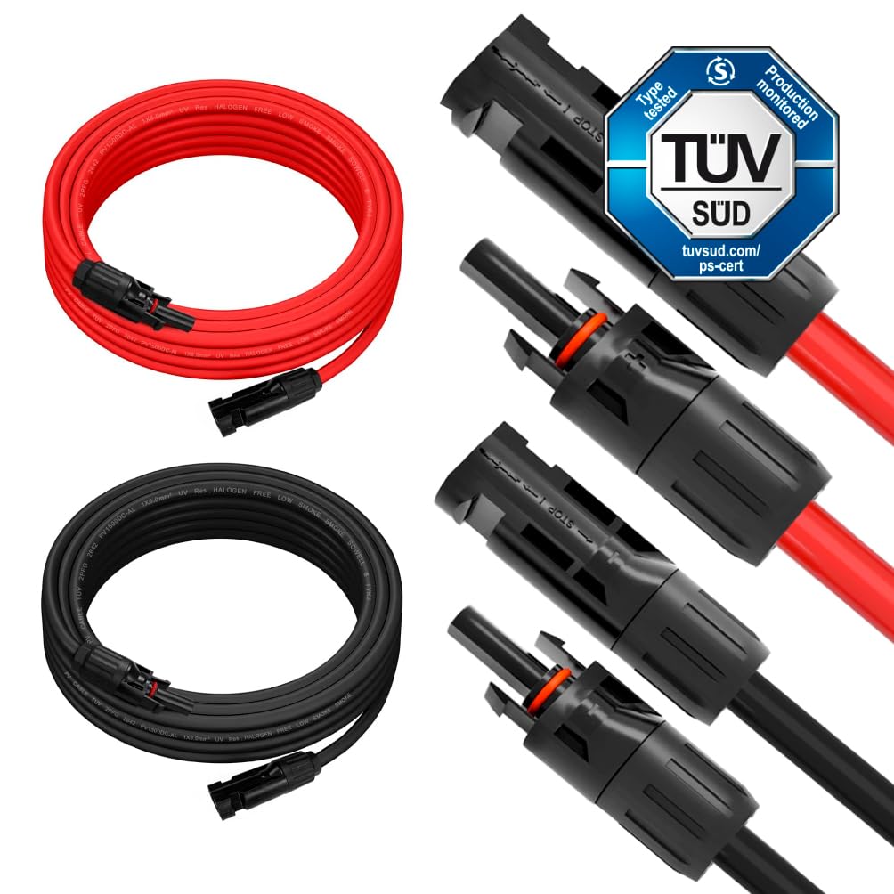 SIGA Solarkabel 6mm² 2x10m Verlängerungskabel H1Z2Z2-K Set Rot & Schwarz Verlängerung Solar PV Kabel MC4 Stecker Solarpanel Balkonkraftwerk Solarstecker