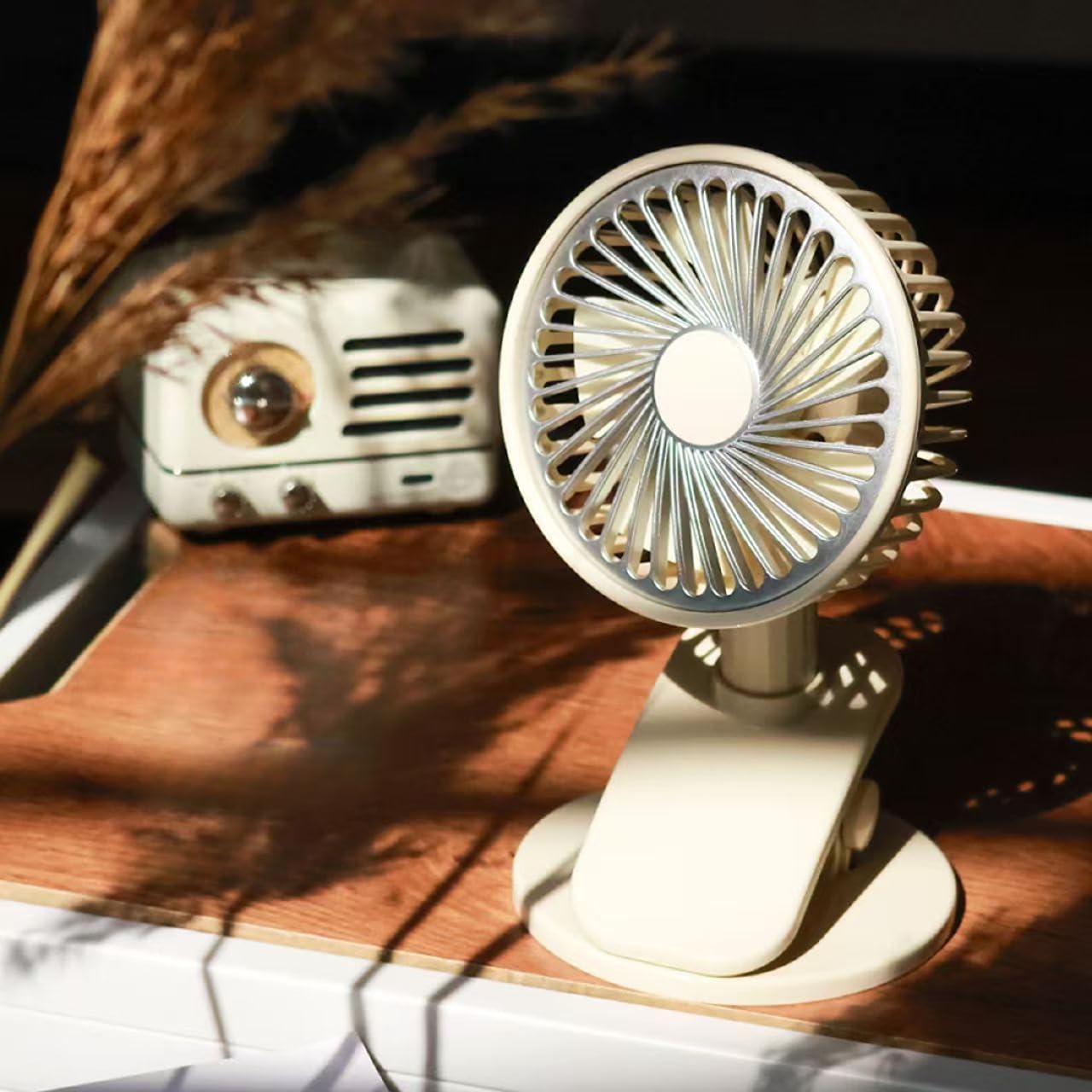 Clip recargable en ventilador pequeño con luz led, clip portátil al aire libre en ventilador, 3 modos.