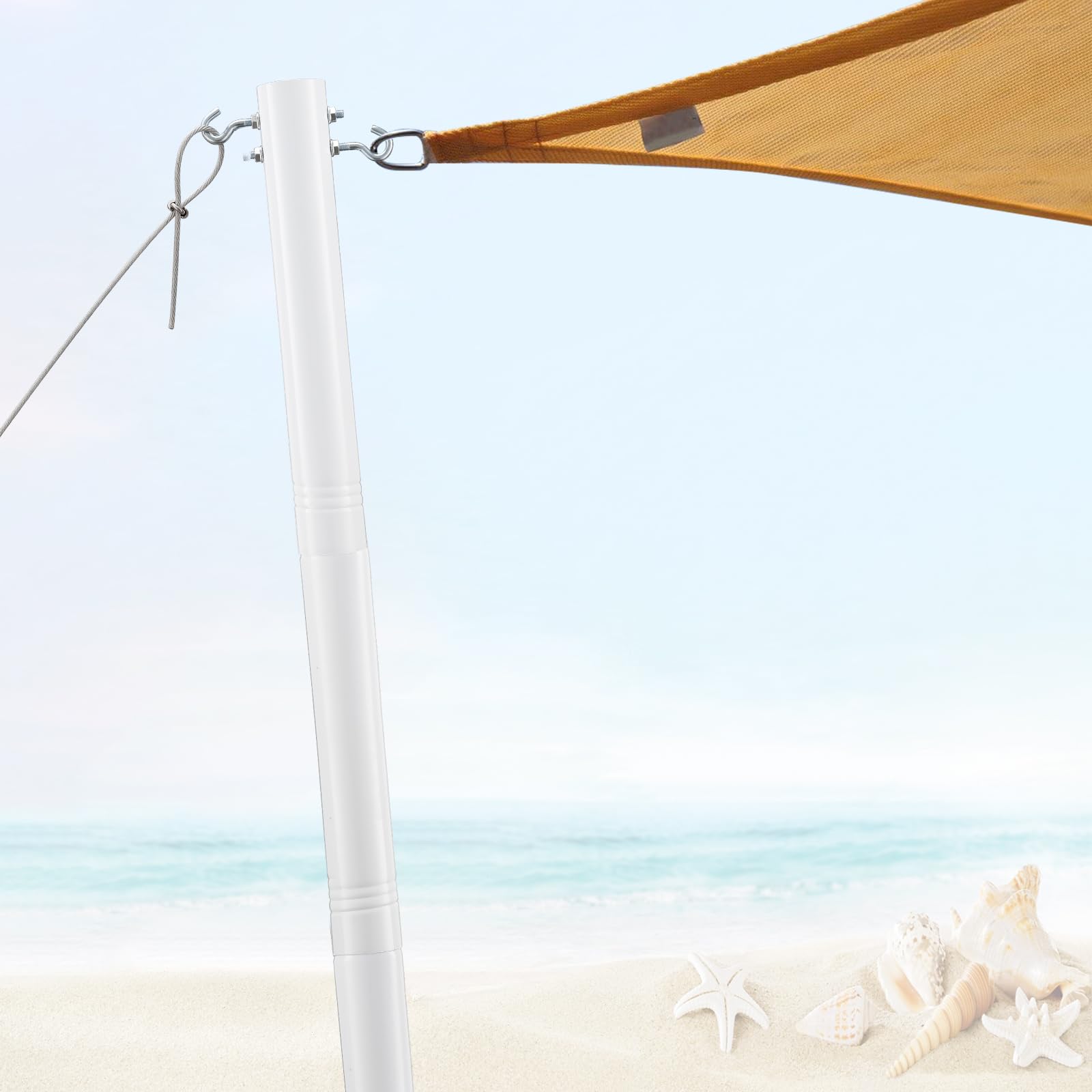BsBsBest Shade Sail Pole Kit - 9FT Adjustable Sun Shade & Light String Heavy Duty for Outdoor Patio Garden Deck Playground Backyard Camping Pool - 1 Pack White