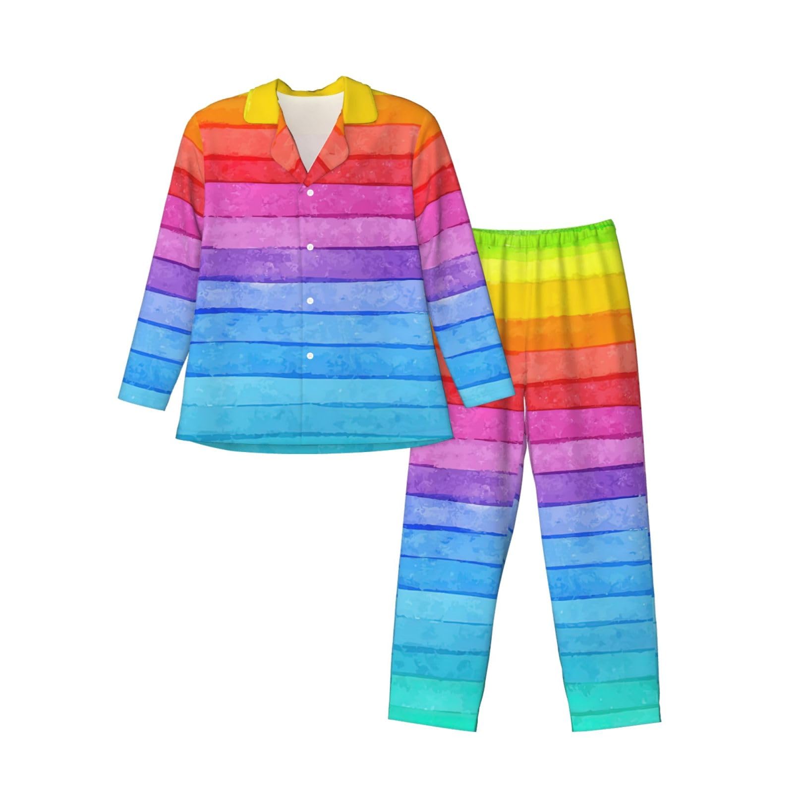 Arcobaleno Colorato A Righe Stampa Degli Uomini Manica Lunga Pigiama Set Traspirante Accogliente Lounge Wear Due Pezzi Sleepwear
