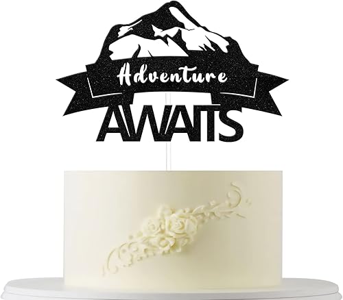 Black Adventure for Mountain Cake Topper, decoración de fiesta de despedida, letrero de compromiso, boda, decoración de boda, el comienzo de un
