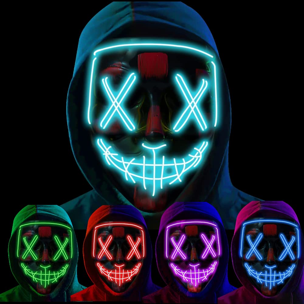 Ice Blue Purge LED Light Up Mask - Glow in the Dark Halloween Costume - 3 Mode Super Bright Flashing Mask for Adults & Kids — image 1