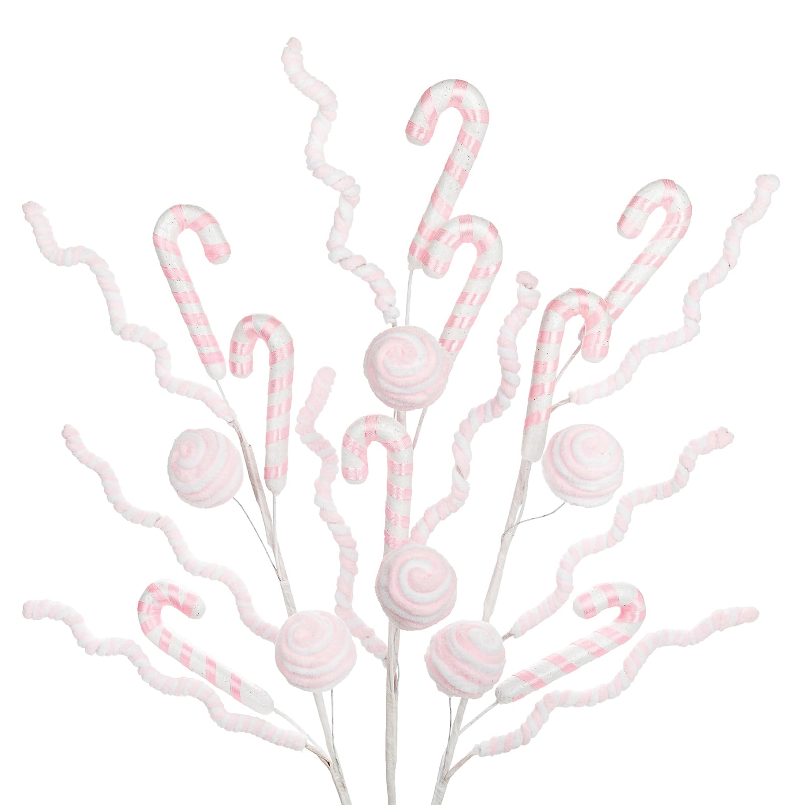 Briful 3PCS Christmas Striped Candy Cane Picks Spray, 27.5in Pink & White Candy Cane Christmas Tree Ornaments for Xmas Wreaths Holiday Vase Arrangements
