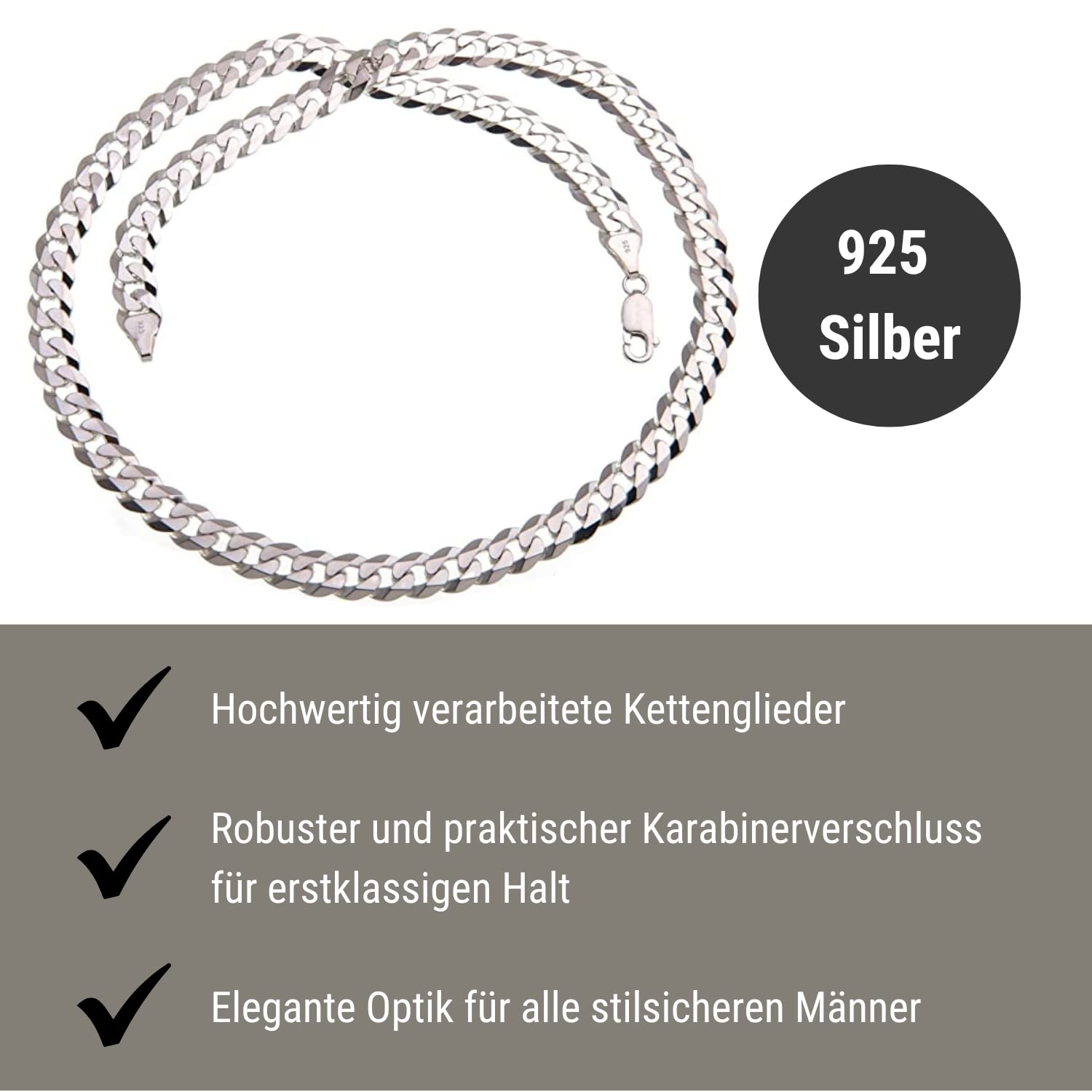 Silberketten-Store łańcuszek o splocie pancerka, srebro próby 925, męski 6 mm, wysoki połysk, grubość 1,6 mm, łańcuszek męski z zapięciem na karabińczyk, Srebro szterlingowe