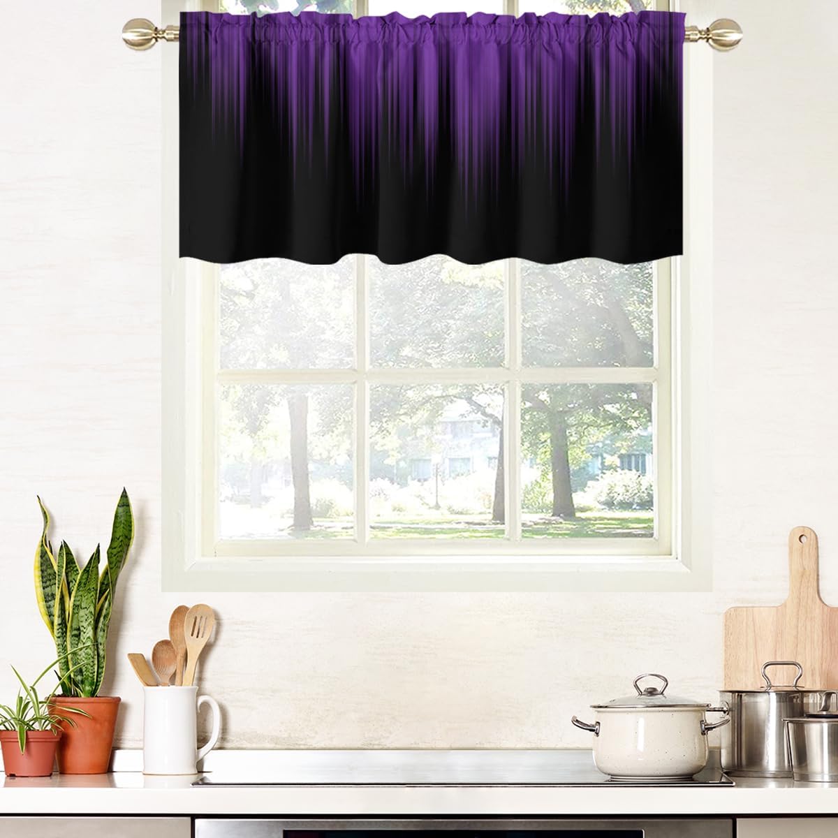 AAtter Purple and Black Kitchen Valance Curtain for Window Abstract Ombre Gothic Lavender Elegant Small Short Home Living Room Bedroom Bathroom Drape Fabric 2 Piece, 52" W x 18" L*2, Gradient