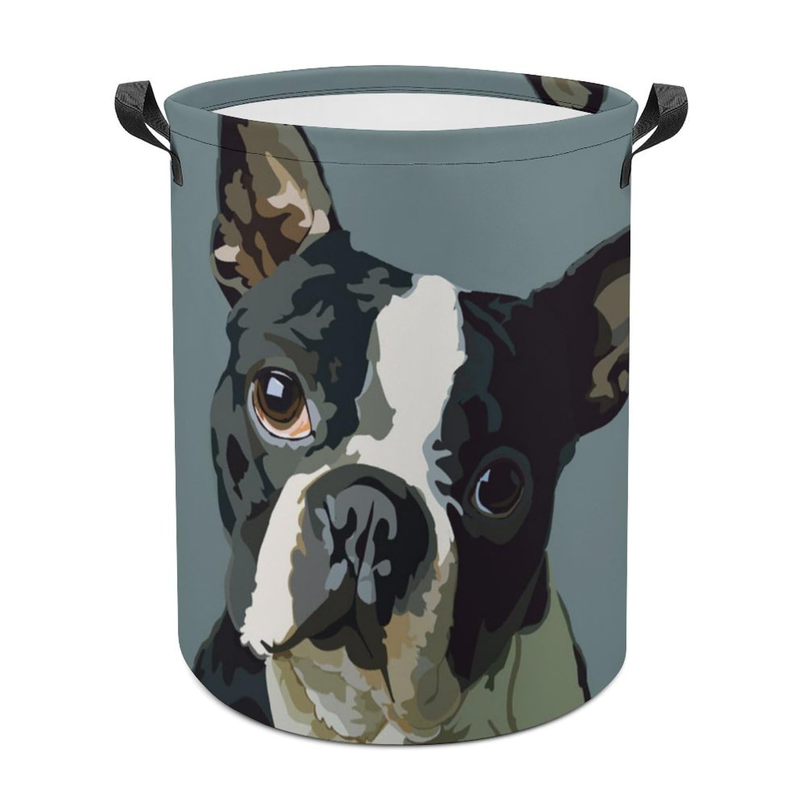 MHYRAC Laundry Hamper, Boston Terrier Laundry Basket, Washing Basket with Handle