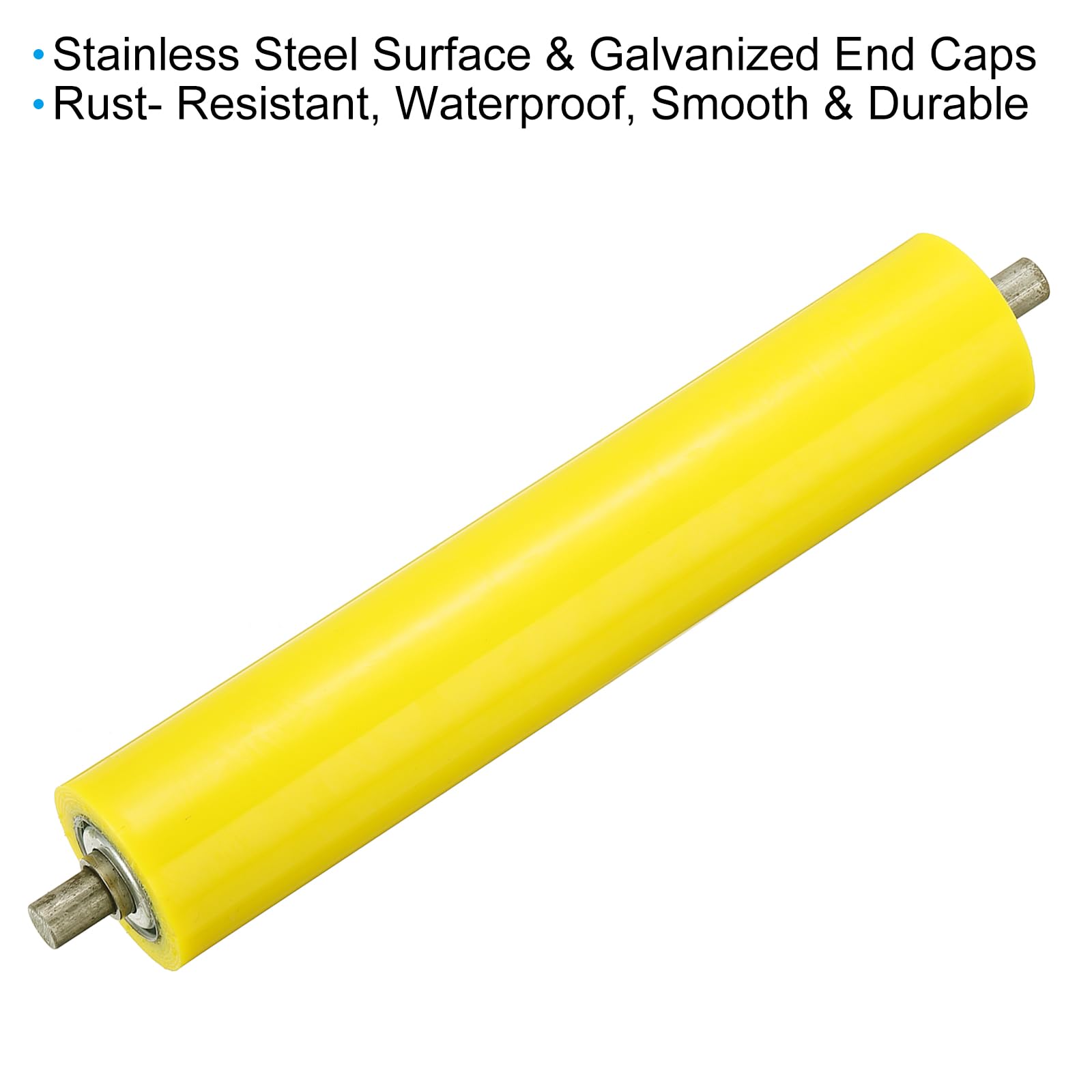 PATIKIL Polyuréthane Revêtement Convoyeur Rouleau 2" Diamètre 10" Longueur, 2 Paquet Inox Acier Transmission Remplacement Pièce Galvanisé Fin, Jaune