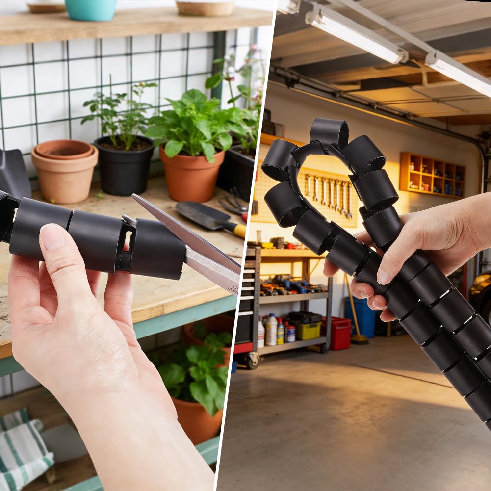 UNICRAFTALE - Protector de cable de 8 m, diámetro 30,5 mm, negro, protector de mangueras hidráulicas, funda de plástico para cables, tubo en espiral, con 2 cierres de cremallera, enrollado para TV