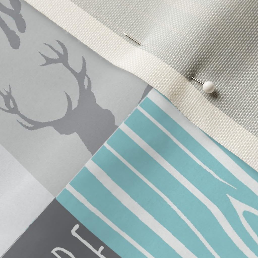 Spoonflower Fabric - Patchwork Deer Aqua Grey Wholecloth Quilt Gray Printed on Upholstery Velvet Fabric Fat Quarter - Upholstery Home Decor Bottomweight Apparel