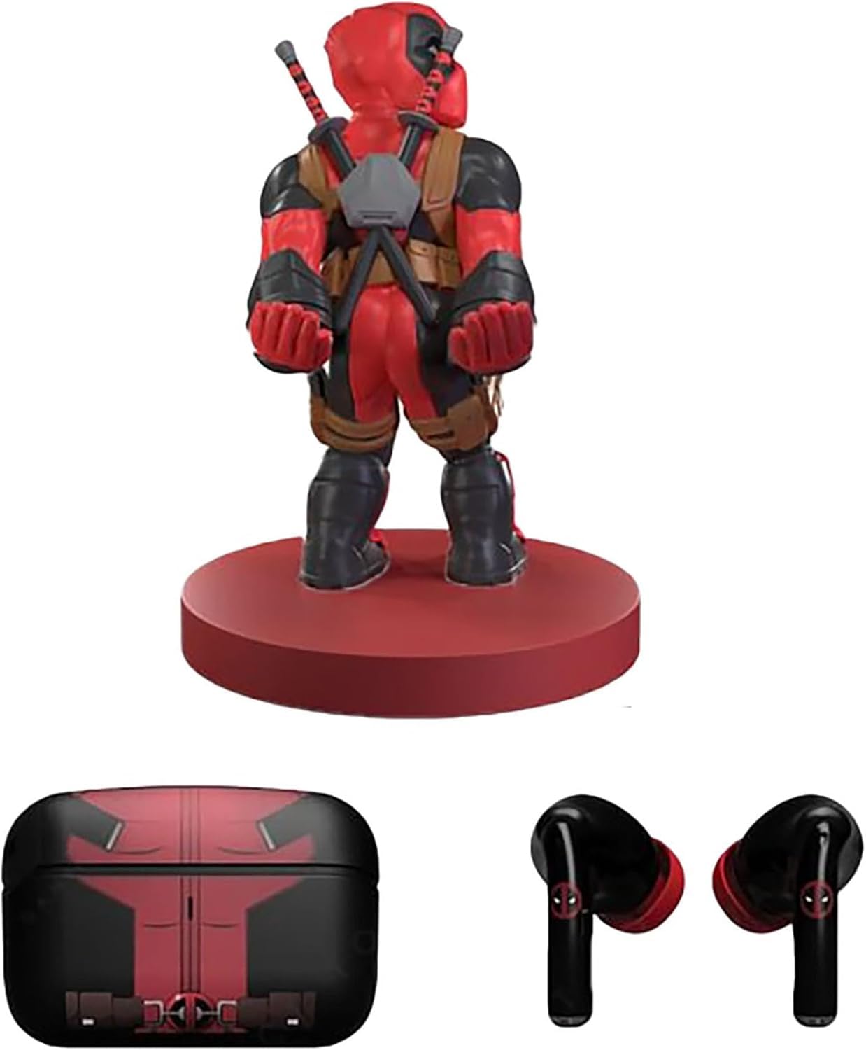 Exquisite Gaming Deadpool Wireless Earbuds & Phone Holder Figure, Marvel | Bluetooth 5.3 Earphones with Charging Case and 4-inch Heavy-Duty PVC Stand for Smartphones, Officially Licensed Merc Set