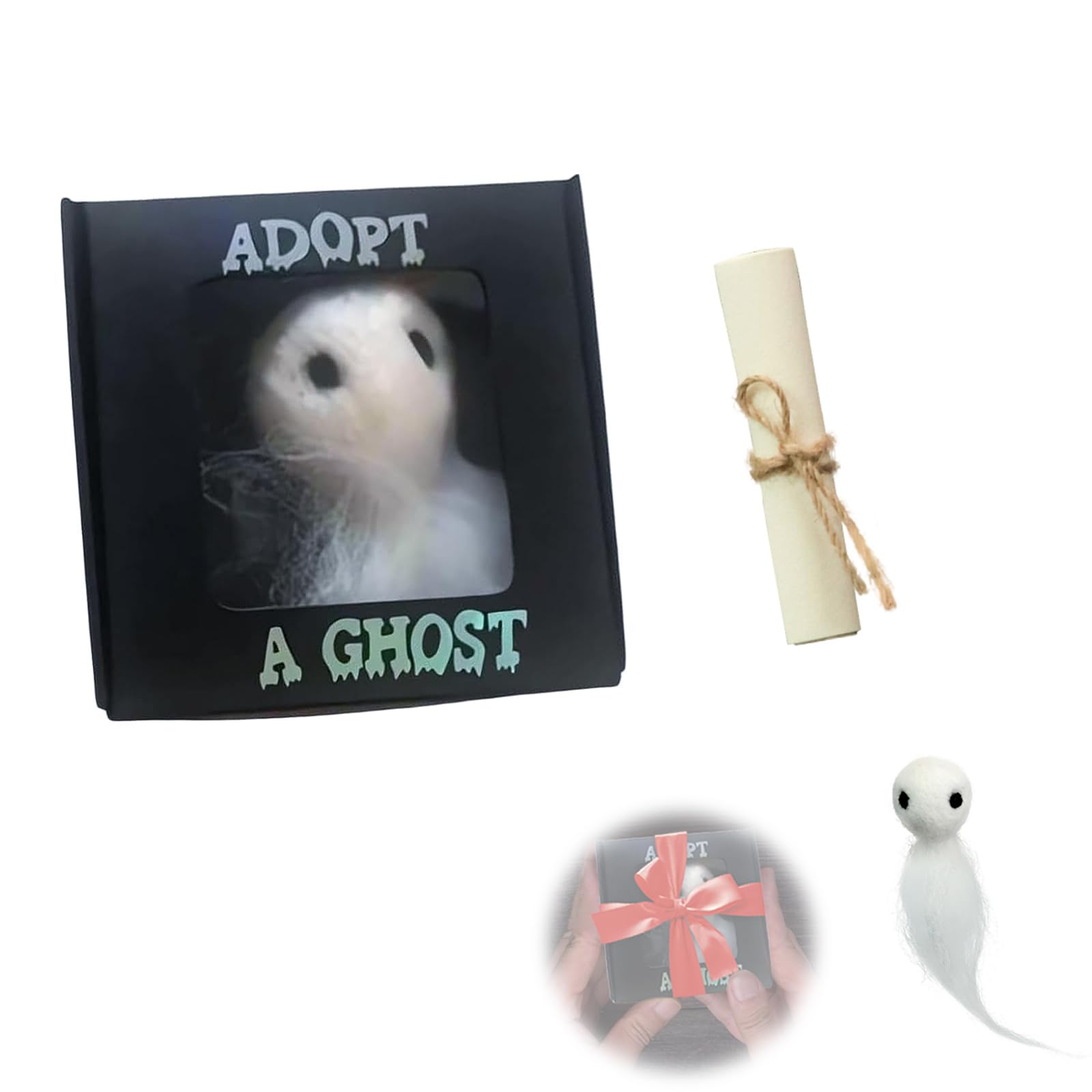 LeyitengAdopt A Ghost, Super Cute Pocket Ghosts w Tiny Scroll, Boo Basket Fillers Gifts for Adults & Kids, Stocking Party Bag Crafts Horror Ornaments Witch Hallowee Cute Spooky Favours Present