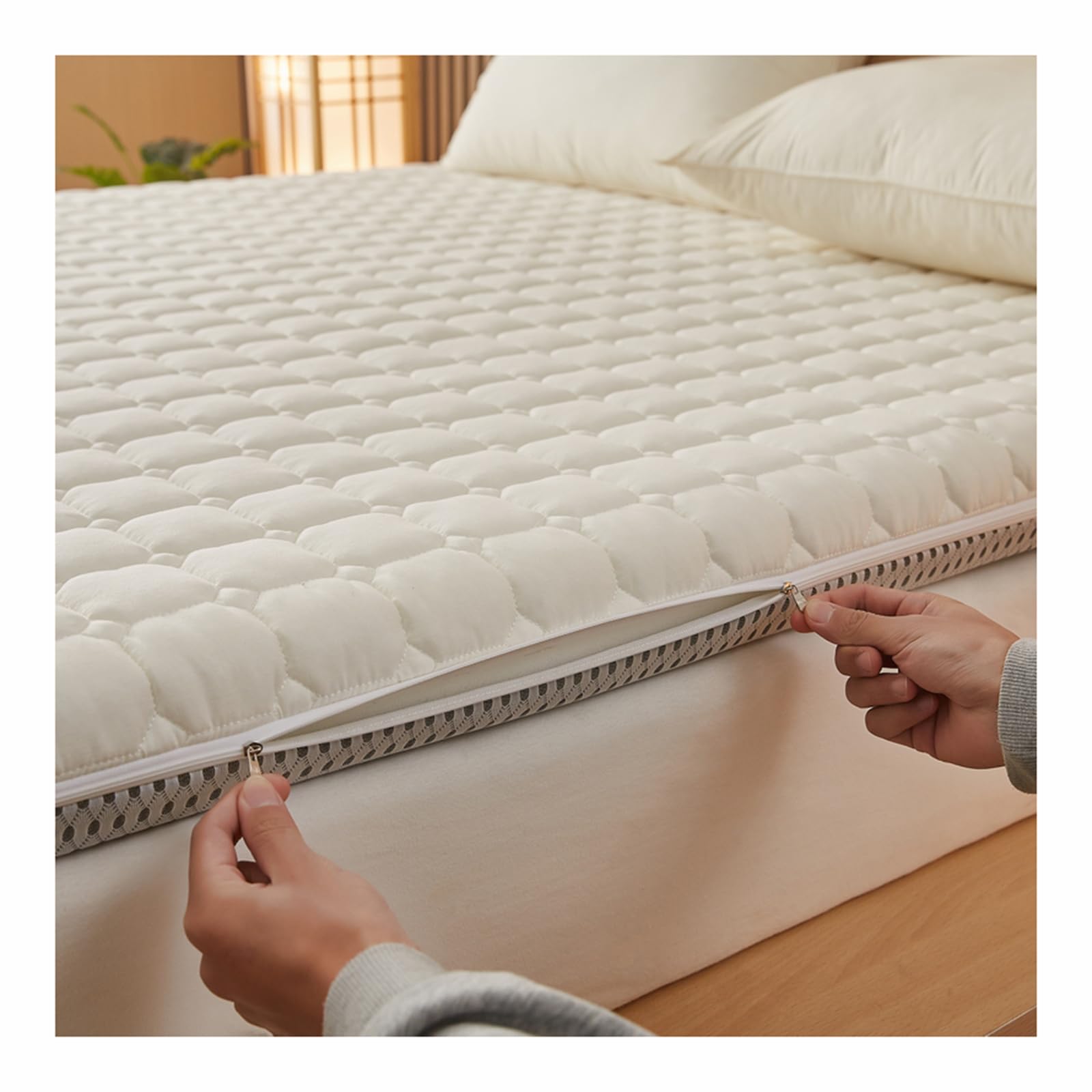 Épaissir Coton Housse de Protection pour Matelas, Housse de Futon Sol Japonaise avec Fermeture Éclair, Lavable Protege Matelas, Japonaise Housse de Matelas Futon de Sol,D,135x200cm/53x79in