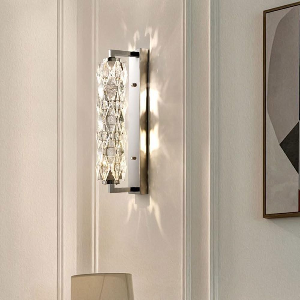 MYUYEE Crystal Wall Sconces,10W Wall Light Fixtures,Luxury Indoor Wall Lamp,K9 Crystal Vanity Wall Mount Lamps,Dimmable Sconce Wall Lighting For Bathroom Living Room,Beds