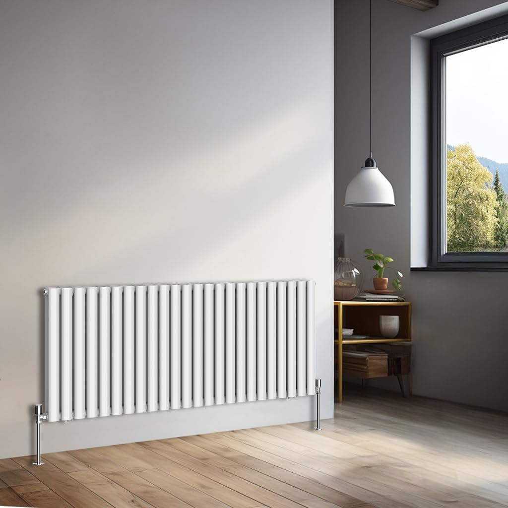 NRG 600x1416mm Horizontal Oval Double Panel Radiator Heater Column Radiator Central Heating Radiators Gloss White for Bathroom Living Room and Kitchen โ image 1