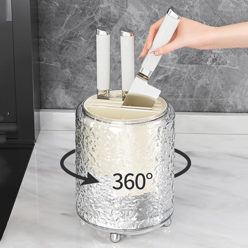 Porte-ustensiles, Porte-ustensiles Multifonction Rotatif à 360°, Moderne, Organiseur de Baguettes, fourchettes, Couteaux(Gris)