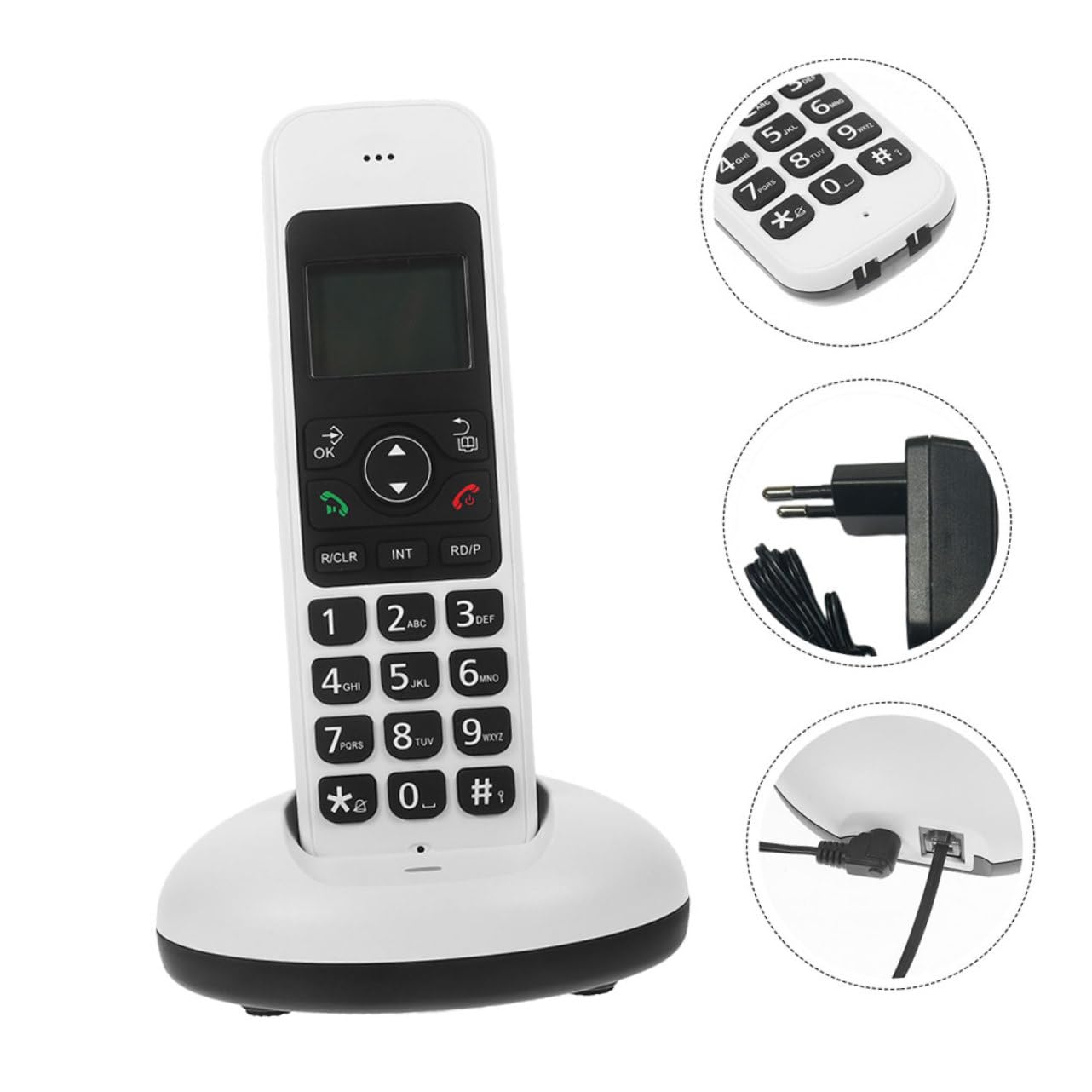Telefono Cordless da Casa a Grandi Tasti Bianco Display LCD | Funzione Espandibile, per Uso Domestico e Ufficio, Accessoriato Batteria Aaa