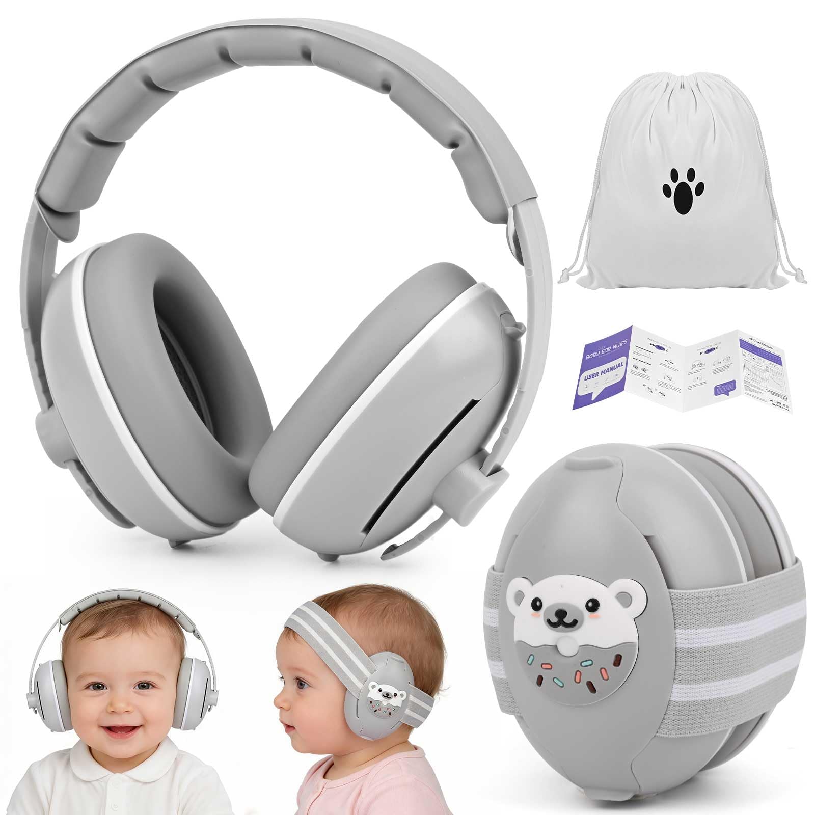 2 in 1 Cuffie Neonato Antirumore 25dB Protettori Acustici per Neonati Cuffie Antirumore Neonato,Archetto Regolabile,Protezione Acustica Ideale per Neonati Fino a 48 Mesi
