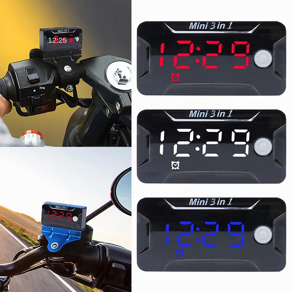 BAIRU Universal 3-in-1 Motorrad Elektronische Uhr Thermometer Voltmeter LED Uhr Digitalanzeige DC 8V-72V