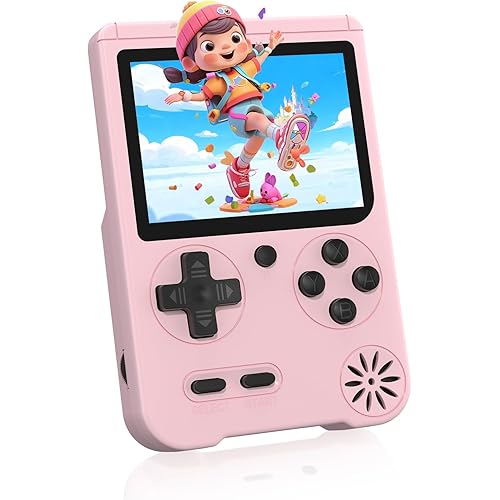Handheld Game Console, Preloaded 500 Retro Video Games with 3.0 inch LCD Screen, 1200mAh Rechargeable Battery, Mini Arcade Electronic Gaming 1-Player Xmas Birthday Gift for Boys & Girls (Pink)
