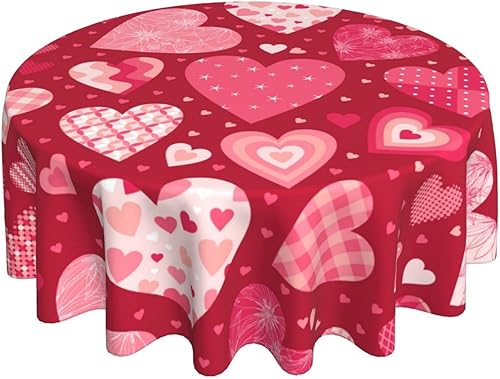 Sorktse Mantel redondo de 60 pulgadas, diseño de corazones rojos y rosados, impermeable, resistente a las arrugas, para el hogar, cocina, comedor,