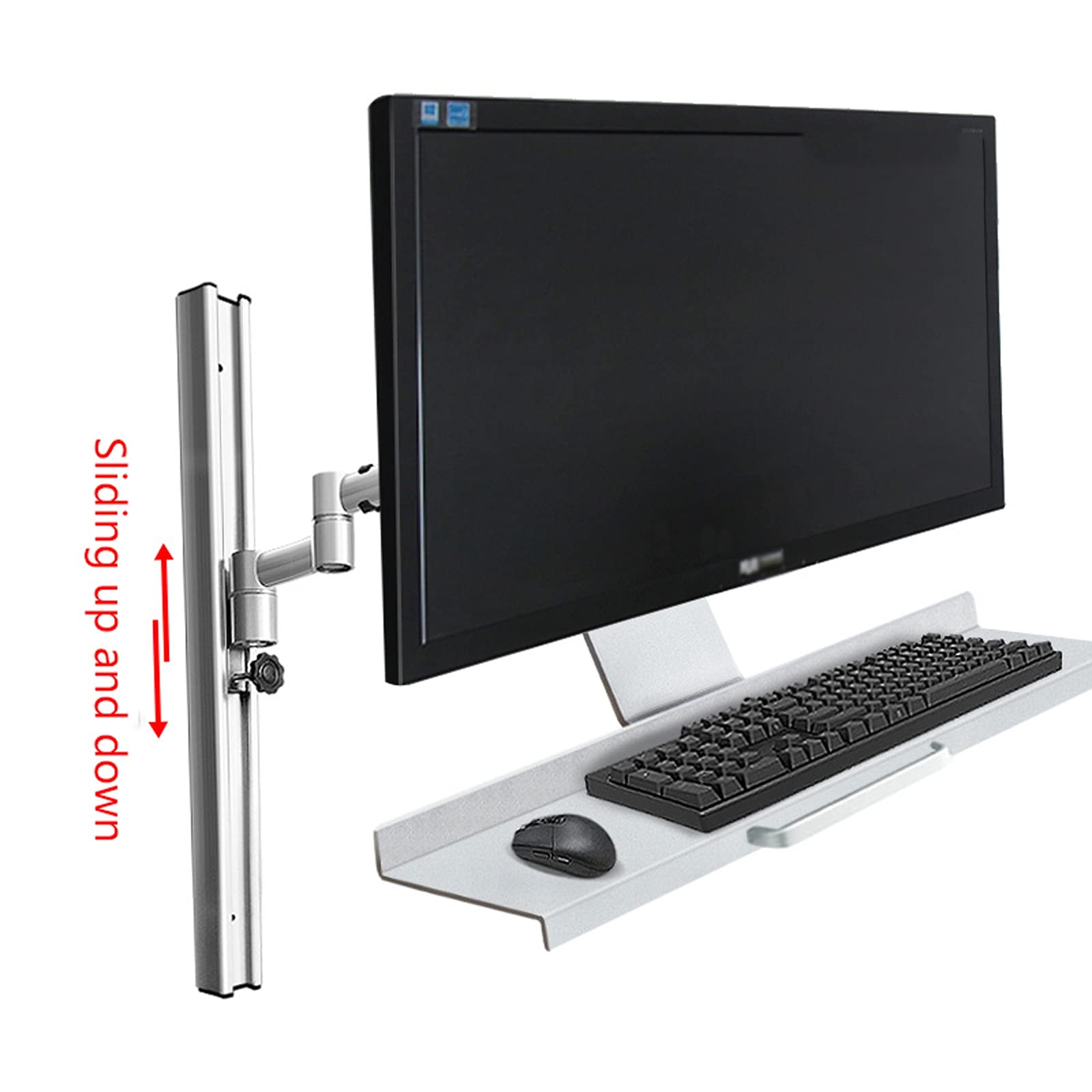 Supporto per TV elencato Supporto per Monitor Singolo da 13"-27" Supporto per Monitor a Parete con Vassoio per Tastiera Supporto per Monitor Regolabile in Altezza, suppo