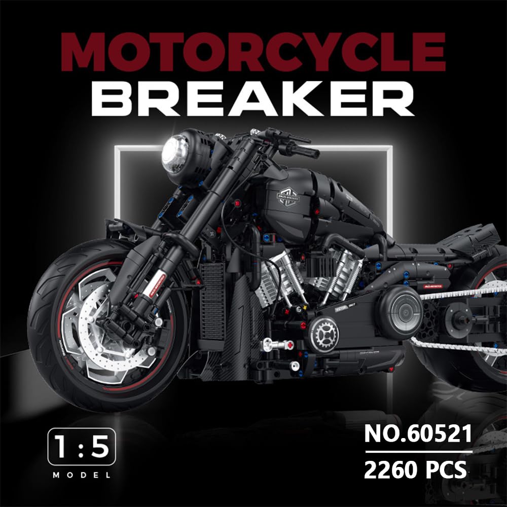MISINI 60521 Technologie Motorrad Baustein Kit, 2260 Stücke MOC 1:5 Proportionale Sammelbare Super Motorrad Modell Kit, Baustein Motorrad Set für Bau und Anzeige