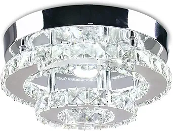 Cainjiazh Mini Chandelier LED Crystal Ceiling Light 2 Layers Flush Mount Ceiling Light Modern Chandelier Lighting for Hallway Staircase Kitchen Bathroom (Cool White)