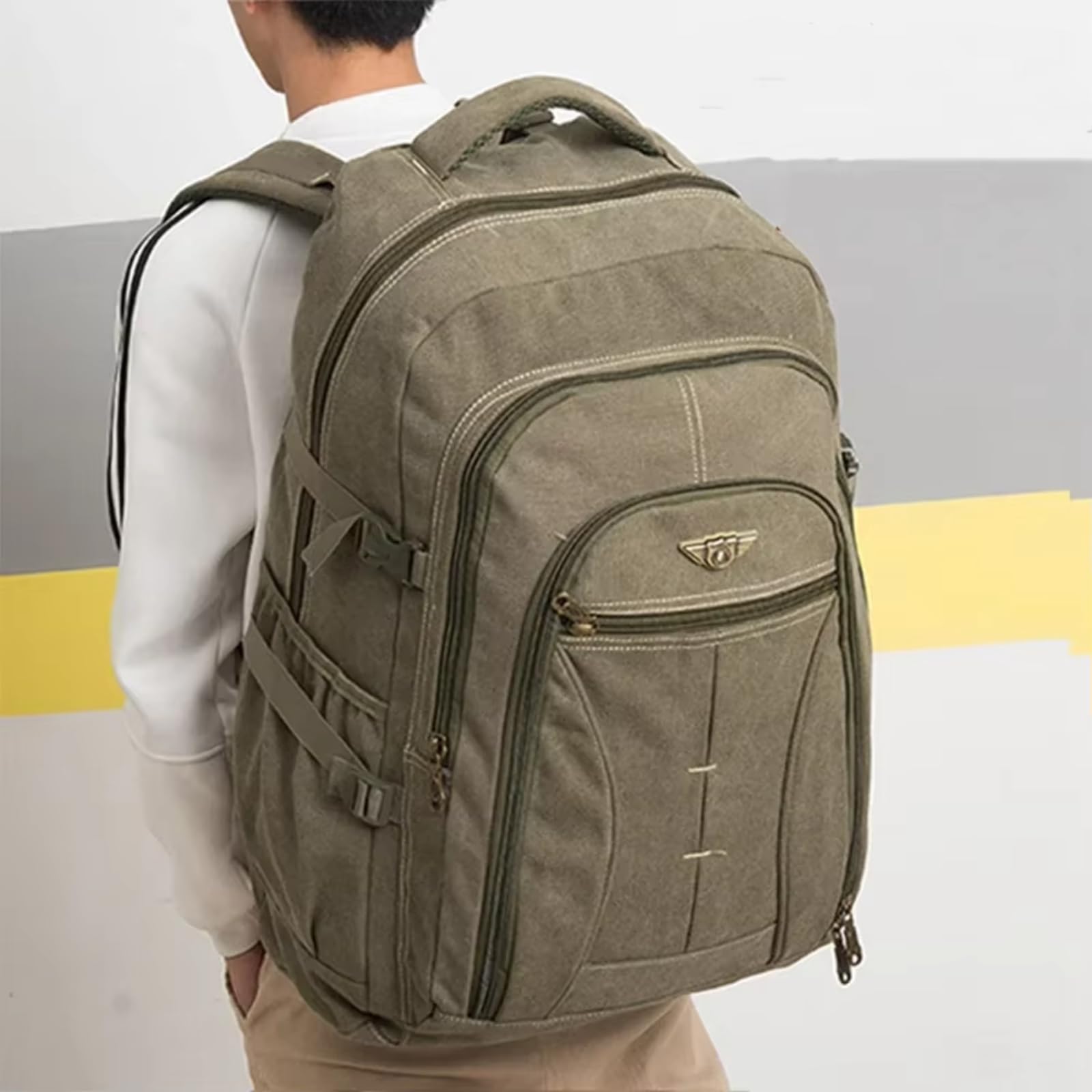 Zaino in tela da 70 l, zaino da viaggio per uomo e donna, borsa grande per escursioni all'aperto, zaino casual unisex