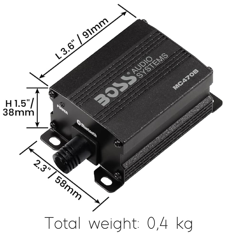 Kit Set para Boss Audio Systems MC470B, con Amplificador de Rango Completo Clase D y 4 Altavoces cromados de 3", para Motocicletas, Resistente a la Intemperie, 1 Kit