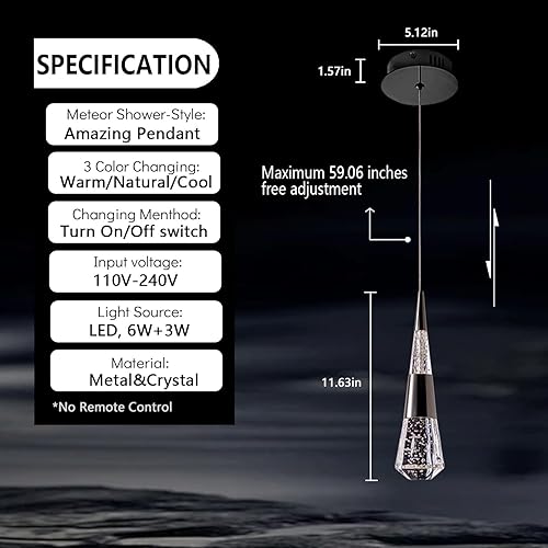 Miniatura 10 de SHIANDAR Lámpara colgante de isla de cocina, moderna lámpara colgante LED de cocina, mini lámpara LED dorada estilo lluvia de meteoritos de lujo