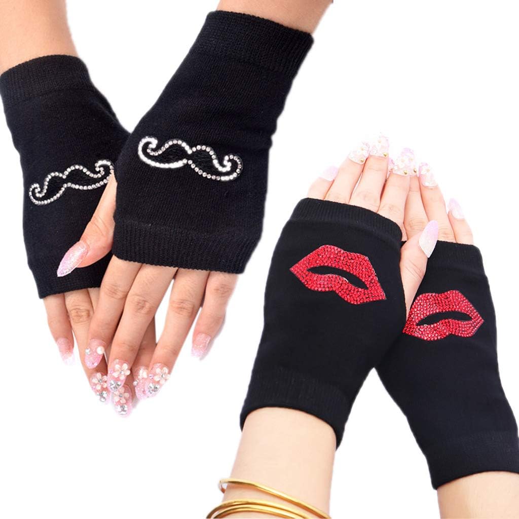 Orcle Women's Knit Fingerless Short Gloves Motorcycle Sailor Dance Thumbhole Mittens 2 Pairs image 4