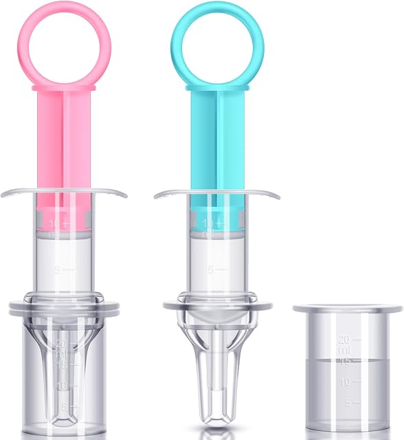 2 Pieces Baby Oral Feeding Syringe Baby Liquid Feeder Dispenser with Pacifier Head Suitable for Infants Newborns (Blue and Pink)