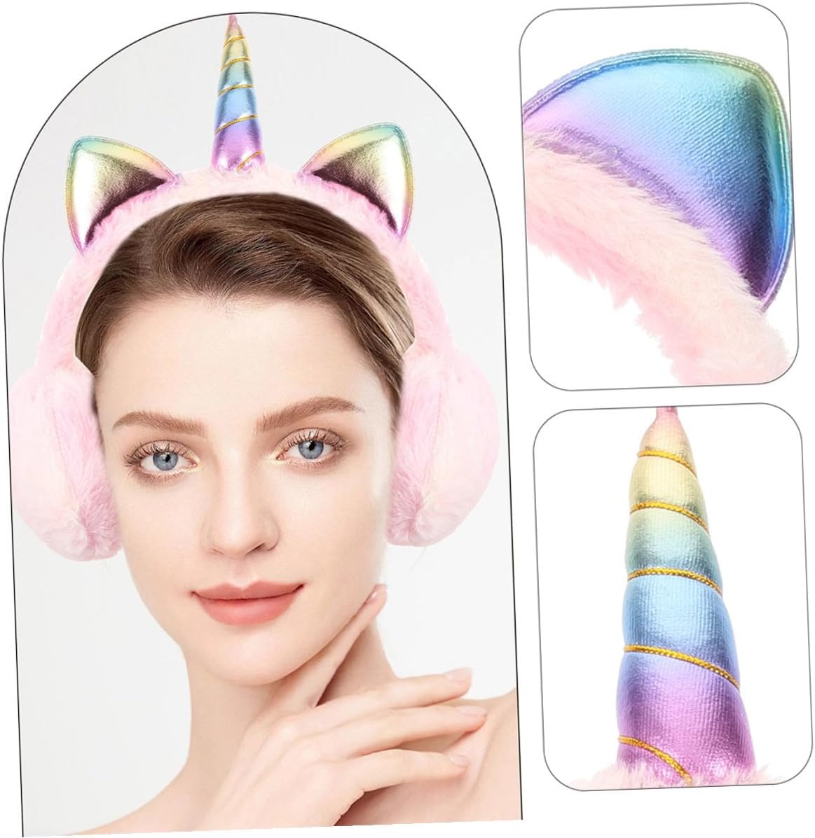 ARTIBETTER Unicorn Plush Earmuffs 2pcs Pink Soft Winter Ear Warmers for Outdoor Cozy Furry Ear Covers Cold Weather Accessory