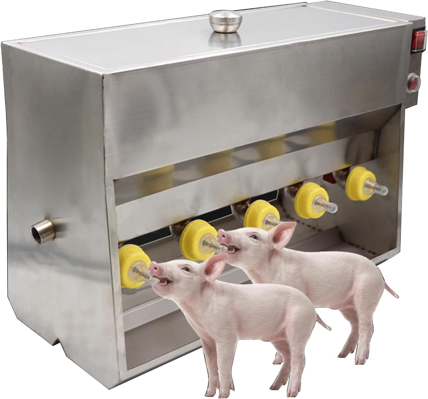 Stainless Steel Piglet Lactation Feeder,with Sound Source Hole, Automatic Stirring Little Pig Milk Feeding Machine,for Lambs and Small Cattle, Prevent Piglet from Running Around 10Nipples