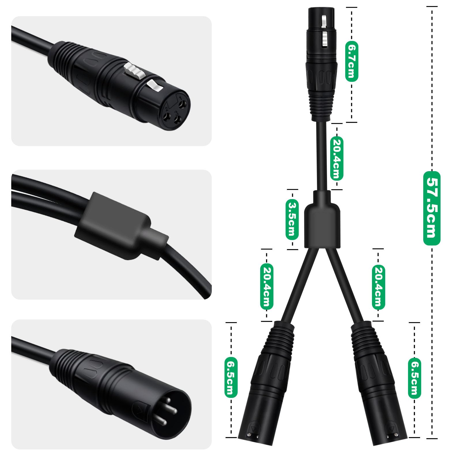 HuaLiSiJi XLR Y Splitter Cable Female to Dual Male Short XLR Microphone Cable for Microphone Sound Console,Power Amplifier - Image 4