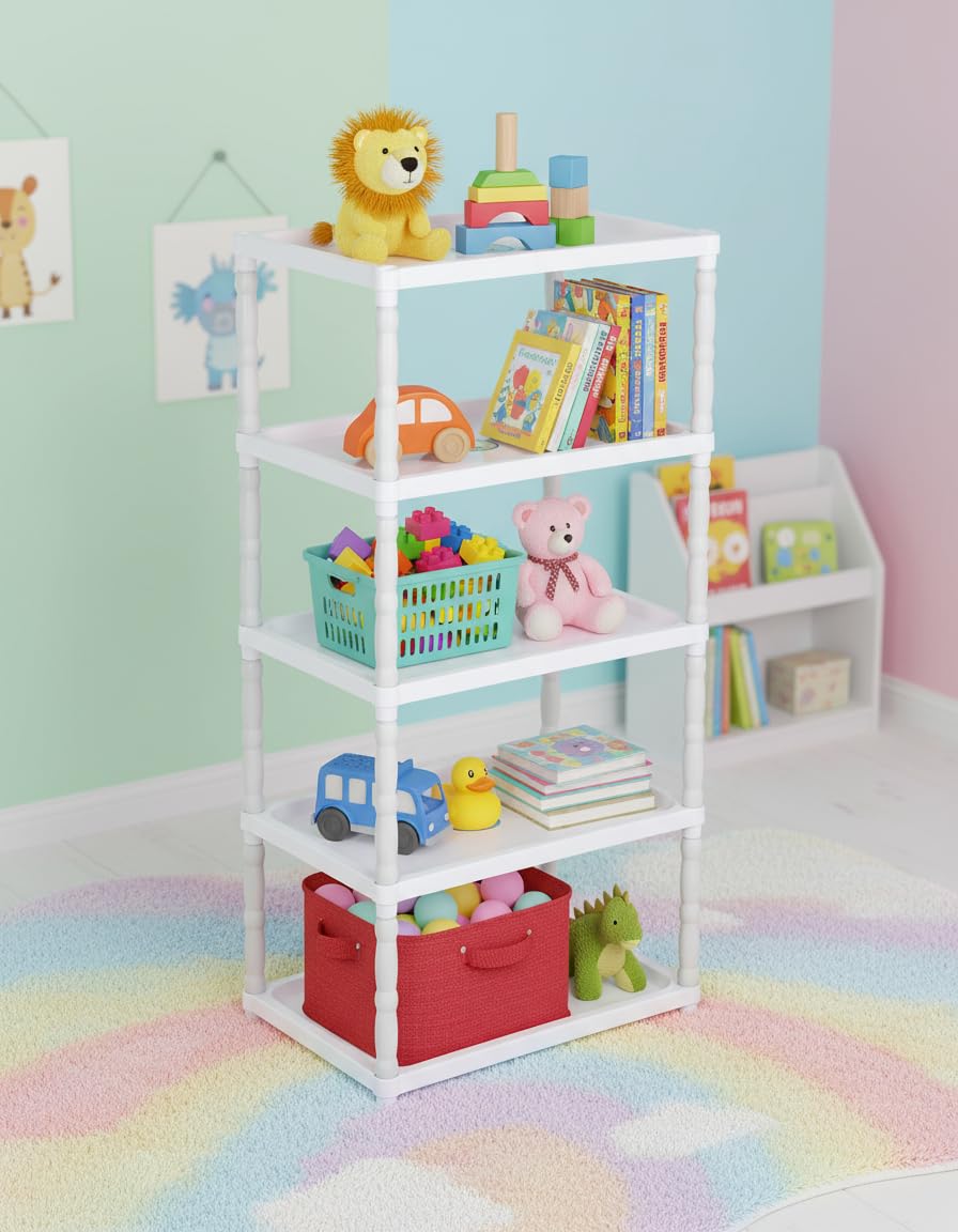 FLIPZON Multipurpose 5-Shelf Plastic Storage Organizer for Clothes, Toys | Portable & Lightweight (White, 5-Tier, 5)-picture-28
