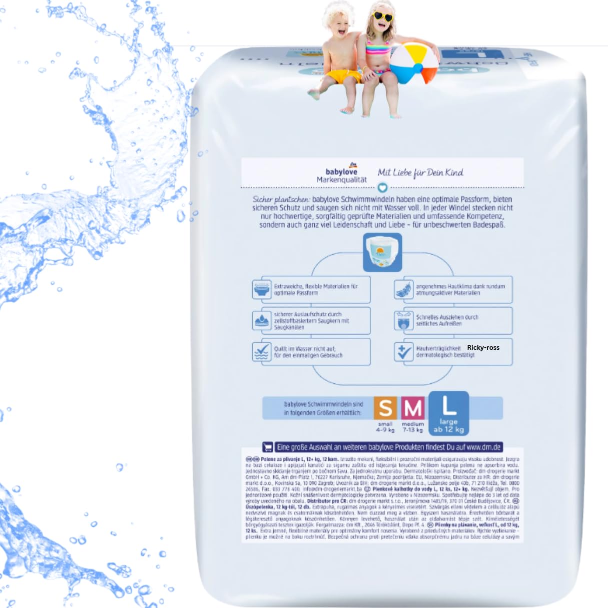 babylove Lot de 12 couches de bain taille L à partir de 12 kg