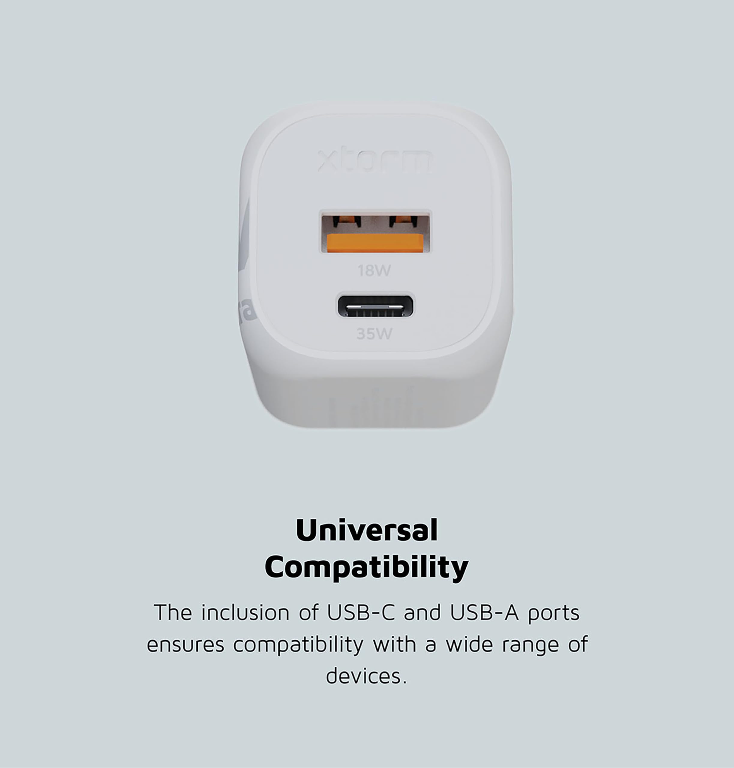 Xtorm 67 W GaN2 Ultra Power Adapter, technologia GaN, USB-C i USB-A, Power Delivery, GRS plastik z recyklingu - biały